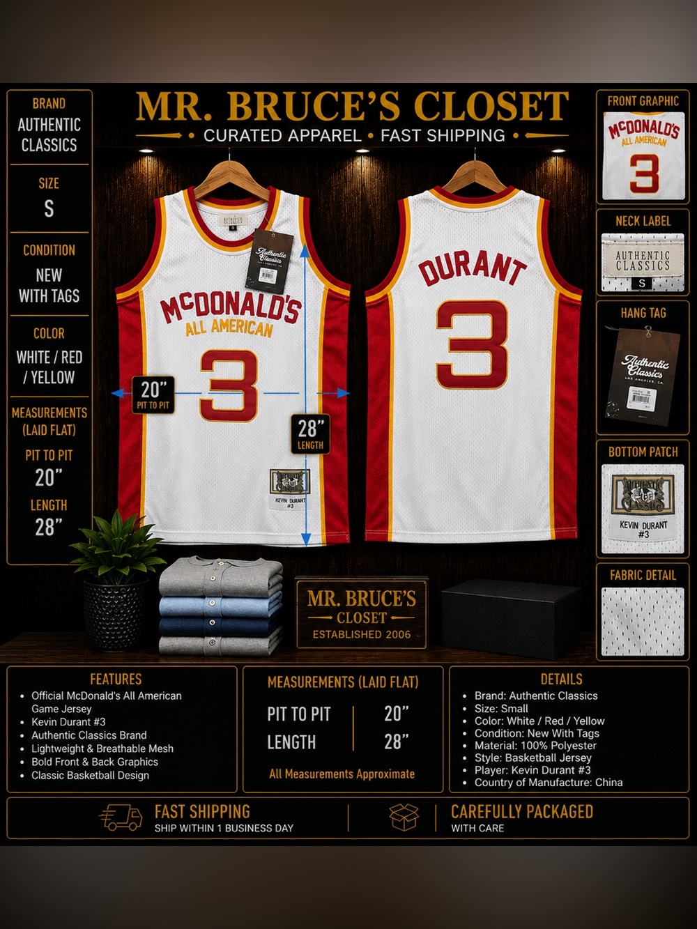 Kevin Durant #3 McDonald's All American White/Red Basketball Jersey